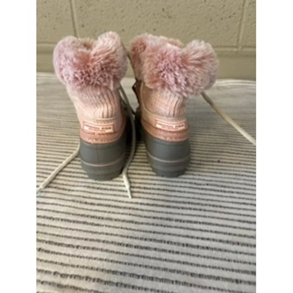 London Fog Toddler Girls Pink Grey Faux Fur Winter Duck Boots Size 6
